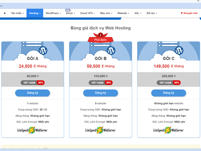 So Sánh Chi Tiết Các Gói Hosting Inet Phổ Biến (01/01/2025)